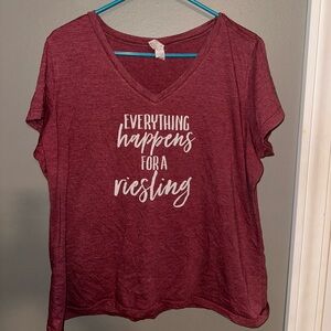 Burgundy “Everything happens for a Riesling” v-neck tee